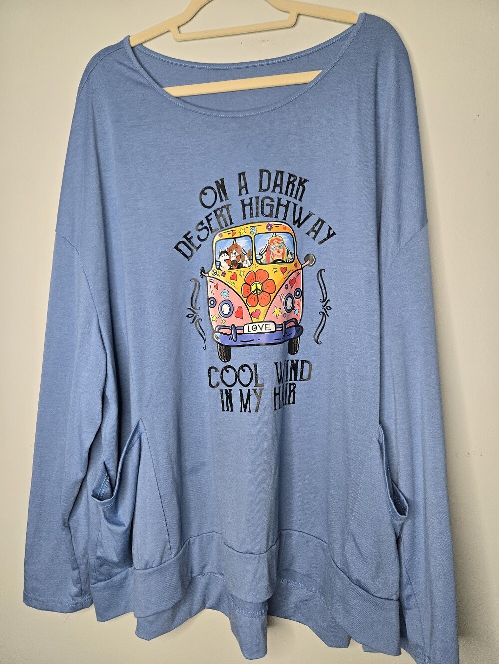 Light Blue Long-Sleeved Oversized Printed Sweater 5X